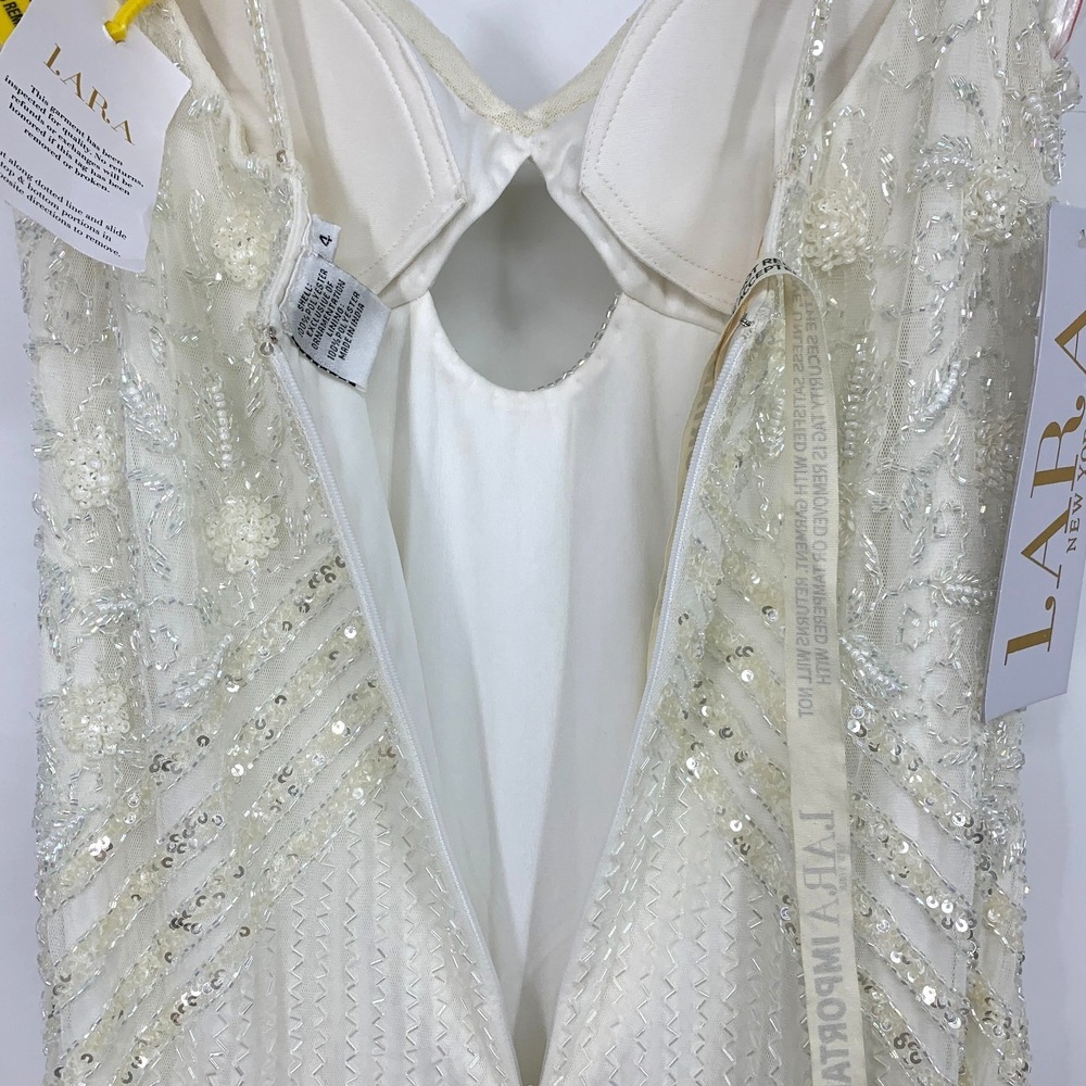 LARA Dress White Beaded Mini Fringe Wedding Honeymoon Bachelorette NWT Womens 4 - Picture 13 of 13